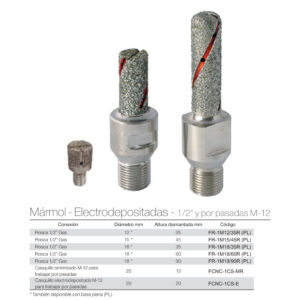 FRESAS DE CORTE CON REFRIGERACIÓN INTERIOR MÁRMOL Y ELECTRODEPOSITADAS - 1/2" Y POR PASADAS